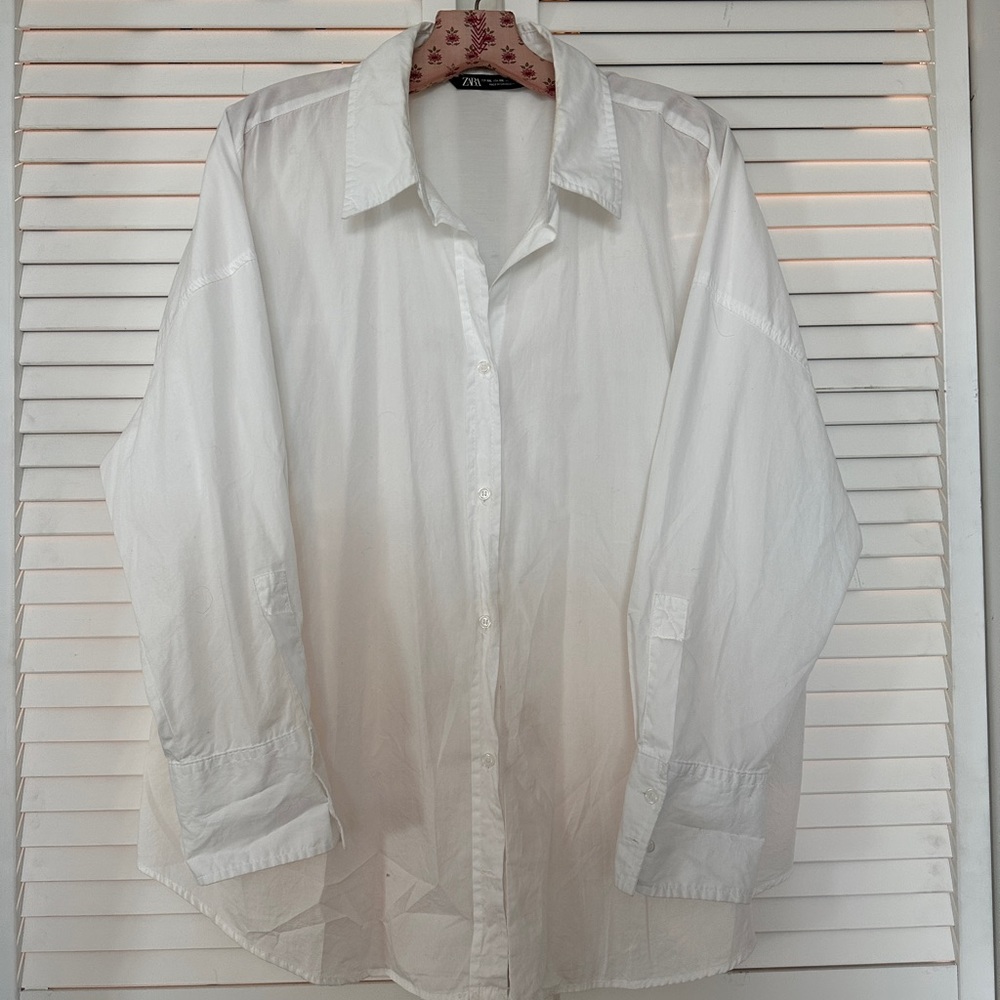 White ZARA Poplin Button Down | XXL
